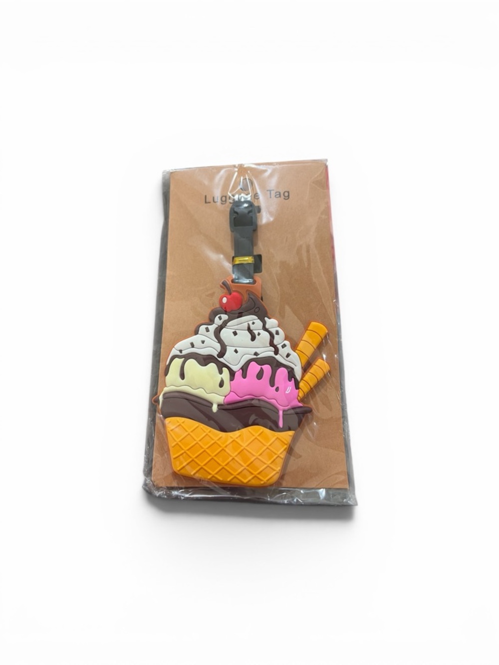 Ice Cream Cone Kids Luggage Tag - Pink, Yellow, White - Picture 4 of 5